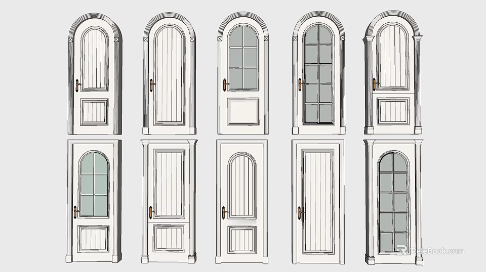 Hinged Doors Various Design Options with Glass Panels and Panel Details 3d model