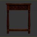 Elegant Wooden Side Table With Intricate Carved Pattern Pillar Legs And Lower Shelf