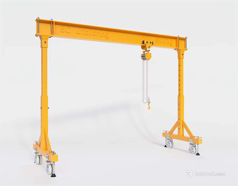 Yellow Heavy Duty Gantry Crane with Mobile Wheels for Industrial Lifting 3d model 