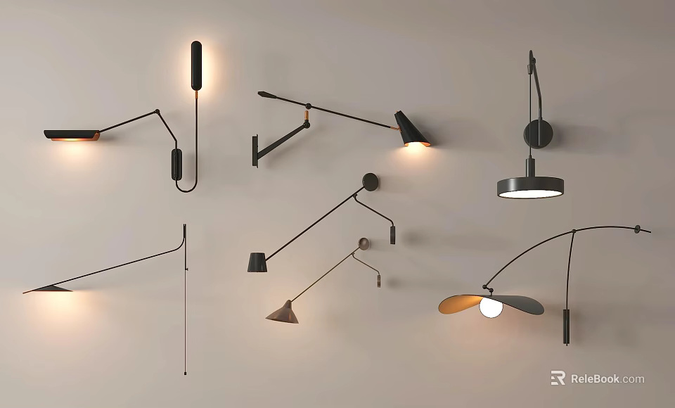 Modern Wall Lamps With Adjustable Arms And Sleek Metallic Designs For Home Decor 3d model 