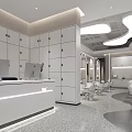 Modern Beauty Salon Interior Design With Curved Mirrors White Chairs And Pendant Lights