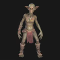 Green Skinned Goblin Game Movie Character With Pointed Ears Tattered Clothing And Ornamental Necklace