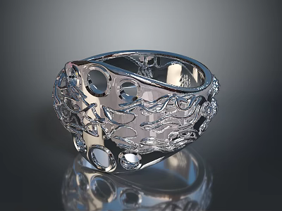 Modern Silver Coffee Table With Intricate Cutout Design And Circular Accents 3d model