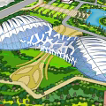 Museum Building With Unique Glass Dome Design Set in Lush Green Landscape Near Water Pond