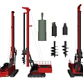 Red Industrial Piling Machines With Drill Bits And Drill Rods For Construction 3d model