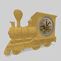 Vintage Yellow Steam Locomotive Clock With Floral Dial And Wheels Design