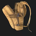 Durable Brown Canvas Backpack With Adjustable Straps Striped Exterior And Multiple Compartments