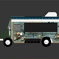 Green and Black Food Truck with Decorative Patterns White Top Section and Windows
