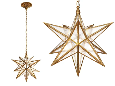 Two Different Sizes Star Shaped Chandeliers with Gold Frame and Transparent Glass 3d model