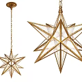 Two Different Sizes Star Shaped Chandeliers with Gold Frame and Transparent Glass