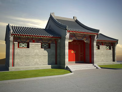 Chinese-style gate, ancient gate, mountain gate, courtyard gate, courtyard entrance 3d model