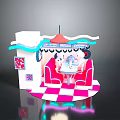 Scenic Pink White Outdoor Café Spot With Parasol Neon Signs And Checkered Floor