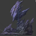 Three Fantasy Creatures Resembling Spiky Purple Gray Rock Formations With Jagged Edges 3d model