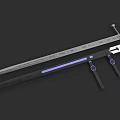Medieval Long Sword With Metallic Blade Black Scabbard And Purple Accents