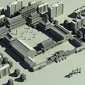 Traditional Ancient Chinese Architecture With Courtyard Yellow Walls And Modern Buildings Around