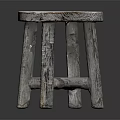 Rustic Wooden Stool With Round Distressed Seat And Crossed Legs Design