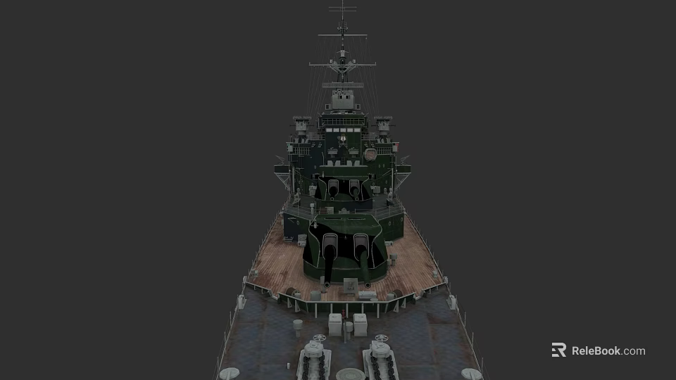 Top View Of Battleship With Main Deck Bridge And Turrets 3d model 