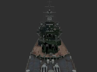 Top View Of Battleship With Main Deck Bridge And Turrets 3d model