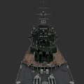 Top View Of Battleship With Main Deck Bridge And Turrets