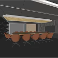 Modern Conference Room Interior With Long Table Brown Chairs And Wooden Ceiling