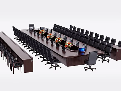 Modern Luxury U Shaped Wooden Conference Table And Matching Executive Leather Office Chairs Set 3d model