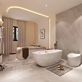 Luxury SPA Sauna Interior With White Bathtub Marble Walls And Soft Lighting