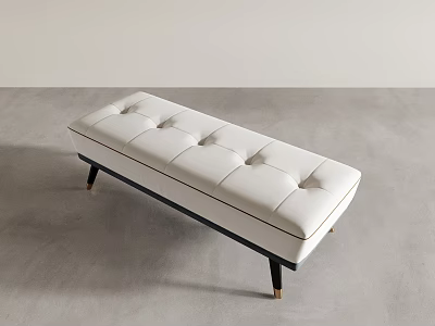 White Tufted Modern Minimalist Bench with Black Frame and Golden Legs 3d model