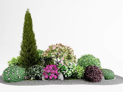 Various Colorful Flowering Shrubs With Pink Purple Blooms In Garden Landscape 3d model