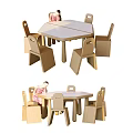 Kindergarten Wooden Tables And Chairs In Kids Play Activity Area