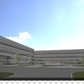 Modern Office Complex Exterior With Greenery Pathways And Clear Sky