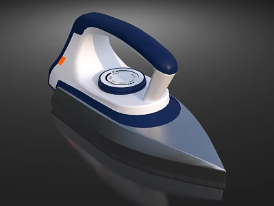 Modern Electric Iron With Blue Handle White Body Silver Soleplate And Control Dial 3d model