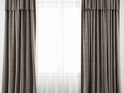 Elegant Gray Pleated Curtains With White Sheer Lining For Window Decoration 3d model