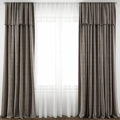 Elegant Gray Pleated Curtains With White Sheer Lining For Window Decoration 3d model