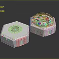 Cartoon Scene Featuring Futuristic Buildings With Octagonal Base Round Top And Grid Dome Structure 3d model