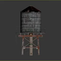 Industrial Metal Water Tower With Red Top Platform And Ladder Structure Design
