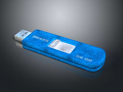 Blue BRASS CZ 64GB USB Flash Drive Storage Device Design 3d model