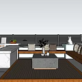 Modern Outdoor Garden Landscape With Patio Marble Counter Seating And Green Plants