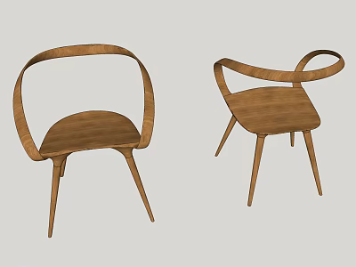 Modern Wooden Leisure Chair Featuring Curved Armrest And Slim Leg Design Structure 3d model