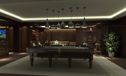 Modern recreation room negative first floor billiard area 3d model