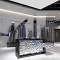 Modern Clothing Store Interior With Stylish Apparel Hanging Racks And Decorative Plants