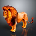 Realistic Lion with Thick Mane Standing on Gray Background Showing Reflection