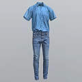 Stylish Blue Short Sleeve Shirt With Slim Fit Blue Jeans Casual Outfit
