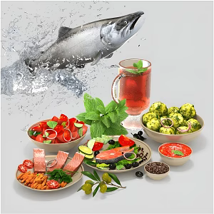 Modern Food Fish Fruit Drink 3d model