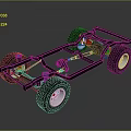 Off Road Car Chassis With Black Frame Large Tires And Silver Rims
