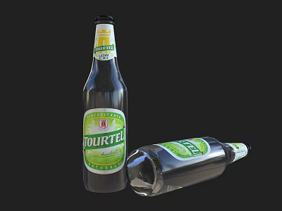 MOURTEL Beer Bottles Display With One Upright And One Lying On Black Background 3d model