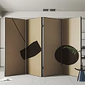 Modern Room Divider With Beige Fabric Panels Black Geometric Accents And Green Plant In Interior