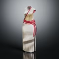 Sleeveless White Long Dress With Red Belt And Vertical Stripes Design