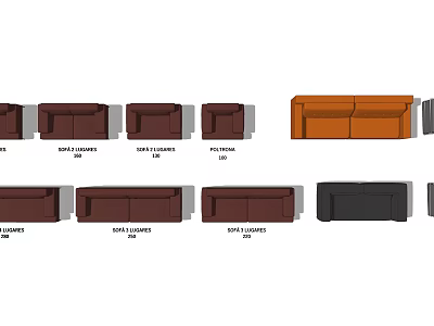 Modern Sofa Set With 3 Seat 2 Seat Armchair Footstool In Brown Orange Black 3d model