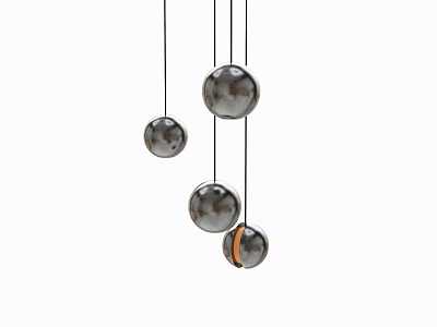 Modern Silver Spherical Pendant Lights With Black Hanging Cords Minimalist Design 3d model