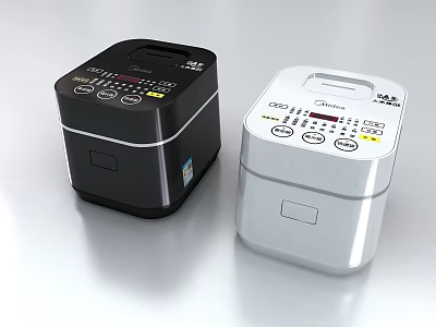 Two Black and White Midea Rice Cookers as Modern Kitchen Appliances with Digital Control Panels 3d model